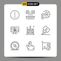 9 ícones criativos, sinais modernos e símbolos de tecnologia, centro de negócios, marketing, monitor, elementos de design vetorial editáveis vetor