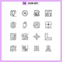 conjunto moderno de 16 contornos e símbolos, como desenvolvimento de documentos de interface de cebola, codificação de elementos de design de vetores editáveis