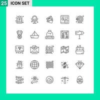 pacote de interface do usuário de 25 linhas básicas de compras de negócios ouvi dinheiro cartão de crédito elementos de design de vetores editáveis