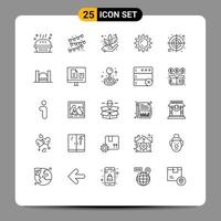grupo de símbolos de ícone universal de 25 linhas modernas de forma circular agricultura luz sol elementos de design vetoriais editáveis vetor