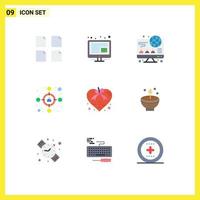 pacote de interface do usuário de 9 cores planas básicas de elementos de design de vetores editáveis do coração da fita de negócios dos namorados