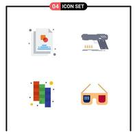 conjunto moderno de pictograma de 4 ícones planos de desenho de catálogo de esboço pistola pantone elementos de design de vetores editáveis