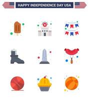conjunto de 9 ícones do dia dos eua símbolos americanos sinais do dia da independência para bandeiras de marco visual sapato americano editável dia dos eua vetor elementos de design
