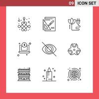 conjunto de 9 sinais de símbolos de ícones de interface do usuário modernos para ocultar desabilitar biomassa dinheiro laptop editável elementos de design vetorial vetor