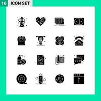 grupo de símbolos de ícone universal de 16 glifos sólidos modernos de dinheiro, presente, negócios, textura, elementos de design de vetores editáveis