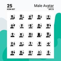 Conjunto de 25 ícones de avatar masculino 100 eps editáveis 10 arquivos idéias de conceito de logotipo de negócios design de ícone de glifo sólido vetor