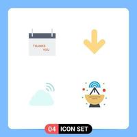 pacote de ícones planos de 4 símbolos universais do calendário arco-íris direção de ação de graças primavera elementos de design de vetores editáveis