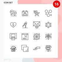 pacote de interface do usuário de 16 contornos básicos de elementos de design de vetores editáveis de granizo, estrela do coração do romance