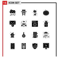 conjunto de 16 sinais de símbolos de ícones de interface do usuário modernos para educação de bagas de frutas rosa elementos de design de vetores editáveis