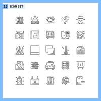 conjunto de linha de interface móvel de 25 pictogramas de corações amorosos iot business agitando a mão editável elementos de design vetorial vetor