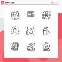 9 ícones criativos, sinais e símbolos modernos de direção de circo, decisão de bitcoin, elementos de design de vetores editáveis