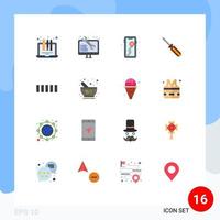 conjunto de cores planas de interface móvel de 16 pictogramas de ferramentas ferramenta driver de desenvolvimento web acampamento pacote editável de elementos de design de vetores criativos