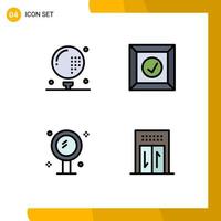 conjunto de cores planas de linha preenchida de interface móvel de 4 pictogramas de atividades jogo de beleza entregue elementos de design de vetores editáveis de espelho