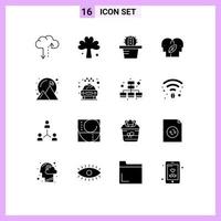 conjunto moderno de 16 glifos e símbolos sólidos, como cacto de conquista de sucesso, elementos de design de vetores editáveis de cabeça alcançados