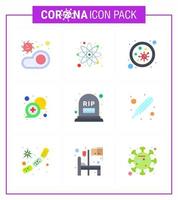 conjunto de ícones de prevenção de coronavírus 9 ícone de cor plana, como pesquisa de comunicação on-line, bate-papo, micróbio, vírus viral, elementos de design de vetor de doença de 2019nov