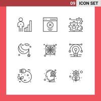 pacote de ícones de vetores de estoque de 9 sinais e símbolos de linha para a produção de trabalho em equipe de mensagem de lua lunar elementos de design de vetores editáveis