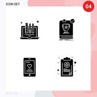 4 ícones criativos, sinais e símbolos modernos de regras de design, domínio de laptop, amor, elementos de design de vetores editáveis