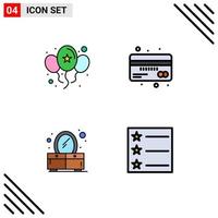 conjunto de 4 sinais de símbolos de ícones de interface do usuário modernos para balões quarto dia moeda espelho elementos de design de vetores editáveis