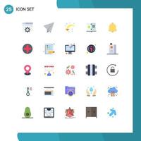 conjunto de cores planas de interface móvel de 25 pictogramas de alerta de notificação, recarregar, guia de instruções, elementos de design de vetores editáveis