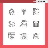 conjunto de 9 sinais de símbolos de ícones de interface do usuário modernos para parafuso de direção de educação, ferramentas de esquerda, elementos de design de vetores editáveis