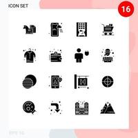 conjunto moderno de 16 glifos e símbolos sólidos, como comprar carrinho de compras, elementos de design de vetores sólidos editáveis