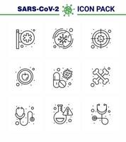 prevenção de vírus corona covid19 dicas para evitar lesões ícone de 9 linhas para apresentação antivírus infecção saudável vírus alimentar coronavírus viral 2019nov elementos de design de vetor de doença