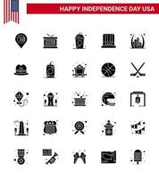 conjunto de 25 ícones do dia dos eua símbolos americanos sinais do dia da independência para boné de bolo americano arco independência editável elementos de design do vetor do dia dos eua