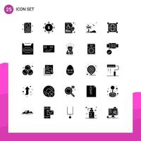25 ícones criativos, sinais modernos e símbolos do vírus da praia do bug da palma do globo, elementos de design de vetores editáveis