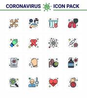 novo coronavírus 2019ncov 16 pacote de ícones de linha cheia de cores planas cuidados com as mãos teste de luva pulmões coronavírus viral 2019nov doença vetor elementos de design
