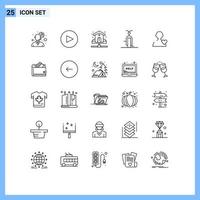 conjunto de pictogramas de 25 linhas simples de veículos de encanamento de usuário de coração transportam elementos de design vetorial editáveis vetor
