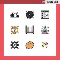 9 ícones criativos, sinais e símbolos modernos de perguntas sobre bebês, verifique a lista de perguntas editáveis elementos de design vetorial vetor