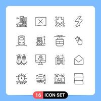 pacote de 16 sinais e símbolos de contornos modernos para mídia impressa na web, como elementos de design de vetor editável de foto de trem de viagem