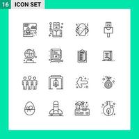 16 ícones criativos sinais modernos e símbolos do livro ciência burrito globo ethernet elementos de design de vetores editáveis