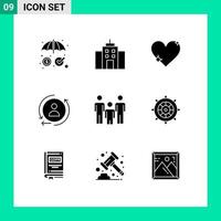9 ícones criativos, sinais modernos e símbolos de casal, remarketing, coração, relatório de marketing, elementos de design vetorial editáveis vetor