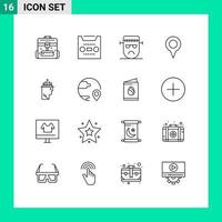 conjunto de 16 sinais de símbolos de ícones de interface do usuário modernos para mapa de mão localização dos desenhos animados halloween elementos de design de vetores editáveis