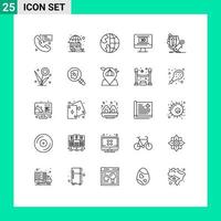 pacote de interface do usuário de 25 linhas básicas de globo de rua de cinema de filme entre em contato conosco elementos de design de vetores editáveis