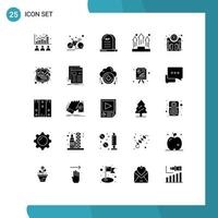 conjunto de pictogramas de 25 glifos sólidos simples de elementos de design de vetores editáveis de cemitério de esportes de negócios de gerente