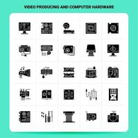 sólido 25 produção de vídeo e conjunto de ícones de hardware de computador design de estilo glifo vetorial conjunto de ícones pretos web e design de ideias de negócios móveis ilustração vetorial vetor