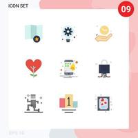 grupo de símbolos de ícone universal de 9 cores planas modernas de notificação planta mão árvore amor elementos de design de vetores editáveis