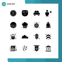 pacote de interface do usuário de 16 glifos sólidos básicos de elementos de design de vetores editáveis de alarme de corpo de automóvel humano de pigmento