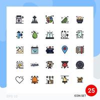 interface móvel linha cheia cor plana conjunto de 25 pictogramas de direção dia rede índia melancia elementos de design de vetores editáveis