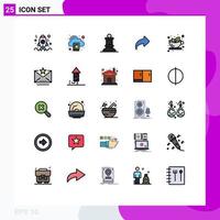 conjunto de cores planas de linha cheia de interface móvel de 25 pictogramas de chá outono bispo direção direta elementos de design de vetores editáveis