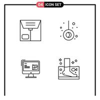 conjunto de pictogramas de 4 cores planas de linha preenchida simples de movimento de lcd de comércio elementos de design de vetores editáveis de peixes de computador