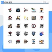 pacote de interface do usuário de 25 cores planas de linha preenchida básica de reunião de design, aprendizagem, conversação, elementos de design de vetores editáveis de negócios