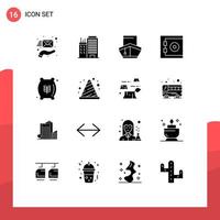conjunto de glifos sólidos de interface móvel de 16 pictogramas de saco de farinha, carga segura, proteção de veículos, elementos de design vetorial editáveis vetor