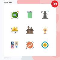 conjunto de 9 sinais de símbolos de ícones de interface do usuário modernos para rainha joia coroa de lixo canadá torre elementos de design de vetores editáveis