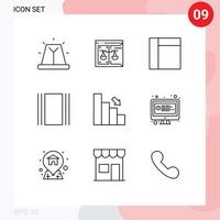 pacote de linha vetorial editável de 9 contornos simples de fluxo de layout de lei de barra de gráfico elementos de design vetorial editáveis vetor
