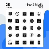 25 seo media icon set 100 eps editáveis 10 arquivos ideias de conceito de logotipo de negócios design de ícone de glifo sólido vetor