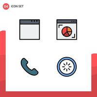 pacote de interface do usuário de 4 cores planas básicas de linhas preenchidas de elementos de design de vetores editáveis de conexão de gráfico de buffer de aplicativo