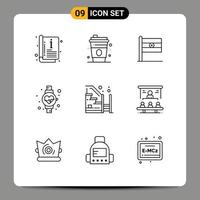 conjunto moderno de 9 contornos e símbolos, como elementos de design de vetores editáveis de bandeira de progresso em casa